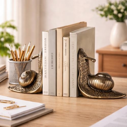 Snail Bookends, Vintage Bronze Resin Decorative Bookends for Shelves - Image 5