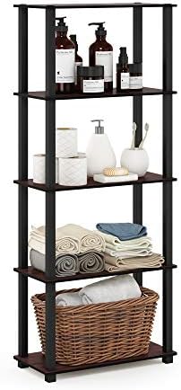 Furinno Turn-N-Tube 5-Tier Multipurpose Shelf / Display Rack / Storage Shelf / Bookshelf, Square Tubes, Dark Cherry/Black by Furinno-FitsYourSpaceFitsYourBudget