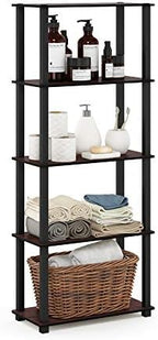 Furinno Turn-N-Tube 5-Tier Multipurpose Shelf / Display Rack / Storage Shelf / Bookshelf, Square Tubes, Dark Cherry/Black by Furinno-FitsYourSpaceFitsYourBudget