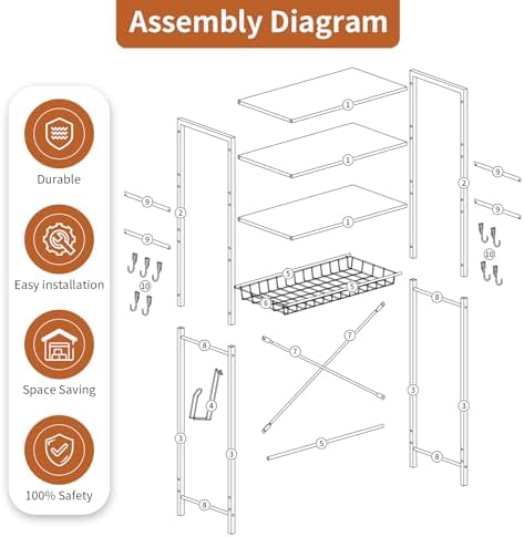 4 Tiers Over The Toilet Storage,Bathroom Organizers and Storage Shelves with Toilet Paper Holder and 9 Hooks,Toilet Rack for Cabinet Organizer,White - Image 5