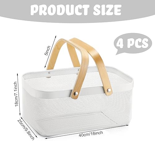 Sadnyy 4 Pcs White Metal Wire Storage Basket with Handle Mesh Harvest Durable Vegetables Fruit Toy Basket for Garden Organizing, Kitchen, Countertop, Closet, Bedroom (16 x 9.8 x 7.1 Inch) - Image 3