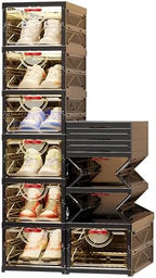 Foldable Shoe Rack Organizer Stackable Shoe Storage Box for Entryway, Closet & Bedroom Large Capacity Sneaker Containers Bins with Lids 6 Pack Black by Unknown