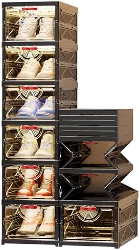 Foldable Shoe Rack Organizer Stackable Shoe Storage Box for Entryway, Closet & Bedroom Large Capacity Sneaker Containers Bins with Lids 6 Pack Black by Unknown