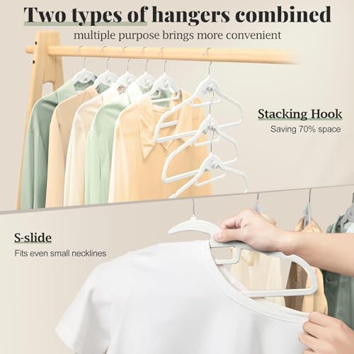 Velvet Hangers 50 Pack, S-Shaped and Stackable Felt Hanger(White) - Image 2