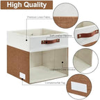 Bagnizer Storage Cubes, 4 Pack Linen Foldable Storage Bins (13 x 13 inch) with Clear Window and Handles, Fabric Organizer for Shelf Closet, Clothes, Books - (Brown and White) - Image 4
