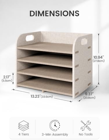 Fluxynara 4-Tier Felt File Organizer with Carry Handles, Linen Dune - Image 4