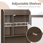 SUPER DEAL Over The Toilet Bathroom Storage Cabinet Freestanding Wooden Bathroom Organizer with Adjustable Shelves and Glass Door, Brown - Image 5