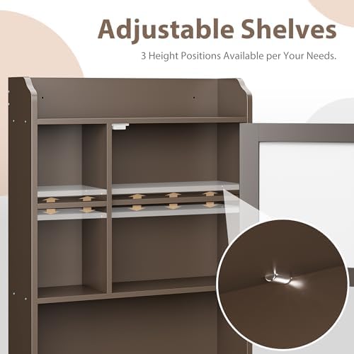 ZENY Over The Toilet Storage Cabinet, Bathroom Organizer with Adjustable Shelf and Double Doors, Freestanding Bathroom Space Saver Toilet Rack (Brown) - Image 5