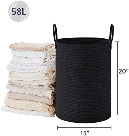VIPOSCO 58L Tall Woven Laundry Basket Hamper, Black - Image 5