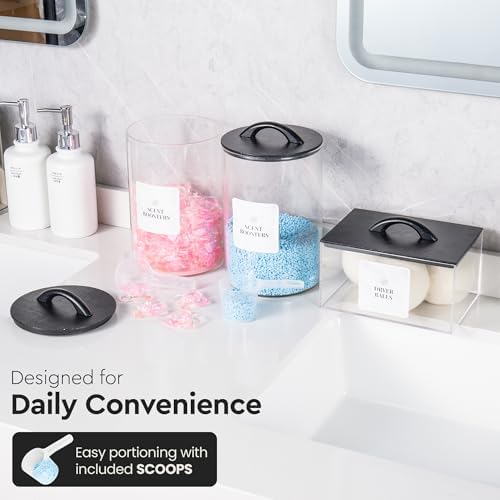 Laundry Pod Storage Container Set | Two 3L Glass Jars & One Acrylic Dryer Sheet Container with Bamboo Lids – Includes 2 Scoops, 60 Waterproof Laundry Labels – Dishwasher Safe - Image 6