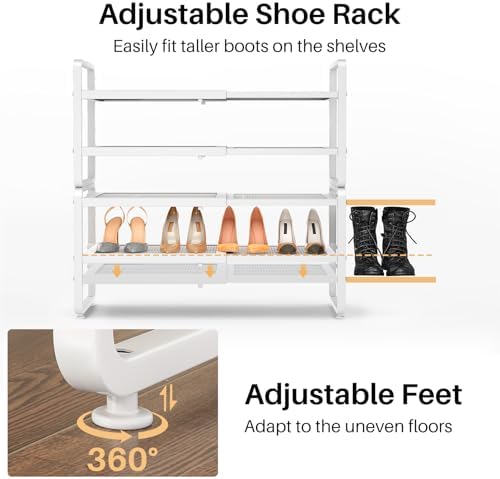 Expandable Metal Shoe Rack for Closet, Entryway & Garage, 4-Tier, White - Image 7