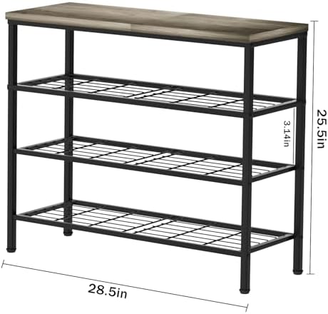 4-Tier Metal Shoe Rack with Wood Top - Durable & Space-Saving Shoe Organizer,Industrial Shoe Organizer Shelf Bench Storagefor Closet Entryway, Bedroom & Hallway - Gray + Black 28.5 W × 25.5" H - Image 3