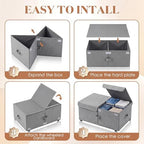 Geelin 4 Pack Under Bed Storage with Wheels, 10 Inch Height 65L Large Capacity Foldable Underbed Storage Bins with Lids & Handles, Easy Assembly Rolling Under Bed Containers for Clothes Blankets, Gray - Image 3