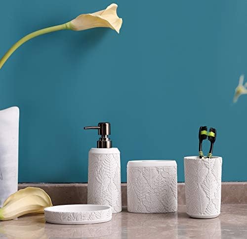 Hymmah Bathroom Accessories Set,Toothbrush Holder,Farmhouse Decor,4 Pcs Resin Gift Apartment Necessities, Contain Toothbrush Cup,Soap Dispenser & Dish,Tumbler - Image 4