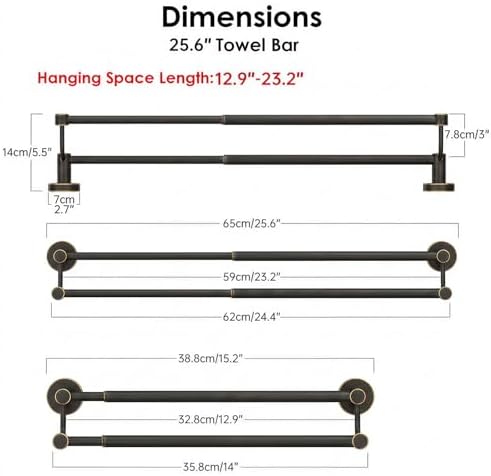 BESy Double Towel Bar Towel Rack for Bathroom Towel Rod Oil Rubbed Bronze - Image 6