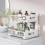 Under Sink Organizer, 2-Tier Dual Pull Out Cabinet Organizer Drawers With Smooth Circular Rail, Large Capacity Metal Mesh Sliding Shelves For Bathroom& Kitchen Storage,Height Adjustable–White,2 Packs - Image 6