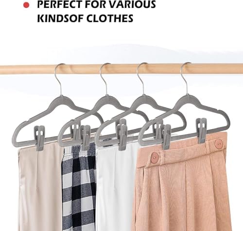Tinfol Gray Velvet Hanger Clips, 80 Pack Pants Velvet Clips, Large Opening Clothes Pin Hanger Clip, Strong Finger Flocked Clip Perfect for Slim-line Clothes Velvet Hangers - Image 5