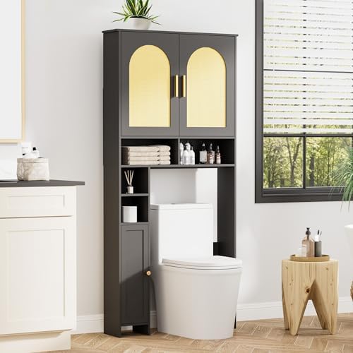 Homhedy Wooden Over The Toilet Storage Cabinet, Natural and Black - Image 7