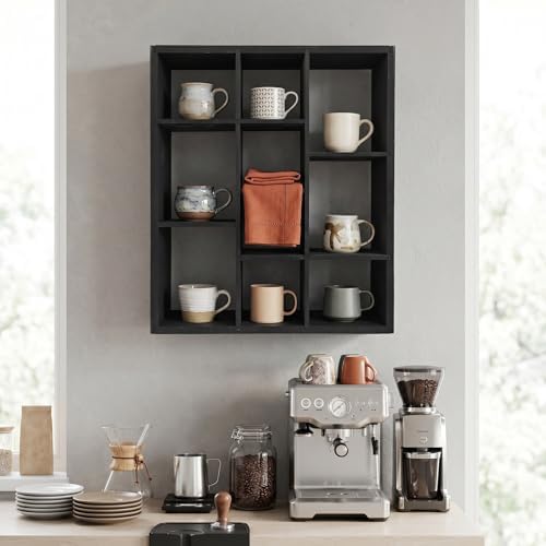 10 Grid coffee mug display shelf,19 X 24" Wooden cup shelf for wall,black - Image 7