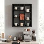 10 Grid coffee mug display shelf,19 X 24" Wooden cup shelf for wall,black - Image 7