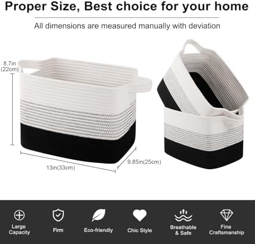 OIAHOMY Cotton Rope Storage Baskets for Organizing Gradient Dark 3-Pack - Image 3