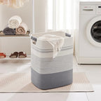 75L Tall Woven Laundry Basket Hamper with Leather Handles,Grey - Image 3