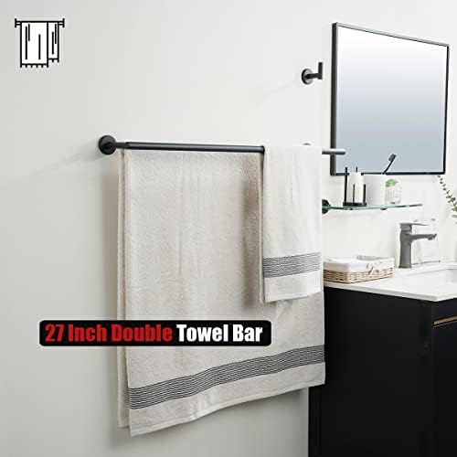 JQK Double Bath Towel Bar, Matte Black 30 Inch 304 Stainless Steel Thicken 0.8mm Towel Rack for Bathroom, Towel Holder Wall Mount, Useable Length 27 Inch, TB100L27-PB - Image 5