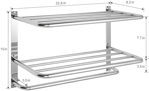 Towel Rack for Bathroom, DEWVIE 23 Inch Tower Holder with Tower Bars, SUS 304 Stainless Steel Lavatory Bath Towel Shelf Towel Hanger Wall Mount, 3-Tier (Brushed Nickel) - Image 6