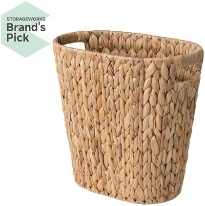 StorageWorks Wicker Waste Basket, Handwoven Water Hyacinth Trash Can with Built-in Handles, Wicker Garbage Can for Bedroom, Bathroom, 1 Pack - Image 2