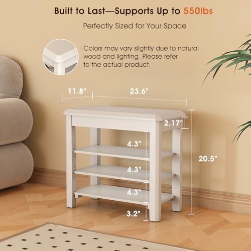 IUNVR Shoe Rack Bench Seat Rubberwood 3-Tier Wooden Storage Bench 550lbs Compact Mid-Century Modern Design for Entryway, Hallway, Closet, Front Door Entrance, Foyer - Image 2