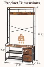 Faesun Hall Tree with Bench and Shoe Storage, Rustic Brown - Image 3