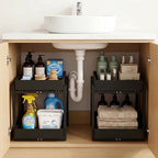 Bamboo Under Sink Storage 2 Tier Pull Out Cabinet Organizer by Unknown