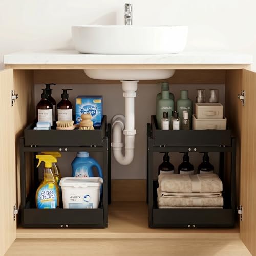 Bamboo Under Sink Storage 2 Tier Pull Out Cabinet Organizer by Unknown