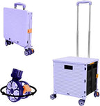 Quick Utility Cart Folding Portable Rolling Crate Handcart with Durable Heavy Duty Plastic Telescoping Handle Collapsible 4 Rotate Wheels for Travel Shopping Moving Luggage Office Use (Purple) by FELICON