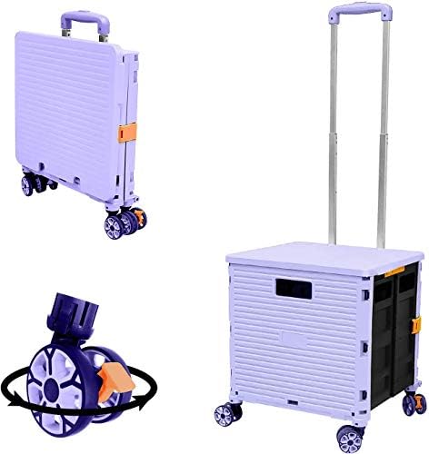 Quick Utility Cart Folding Portable Rolling Crate Handcart with Durable Heavy Duty Plastic Telescoping Handle Collapsible 4 Rotate Wheels for Travel Shopping Moving Luggage Office Use (Purple) by FELICON