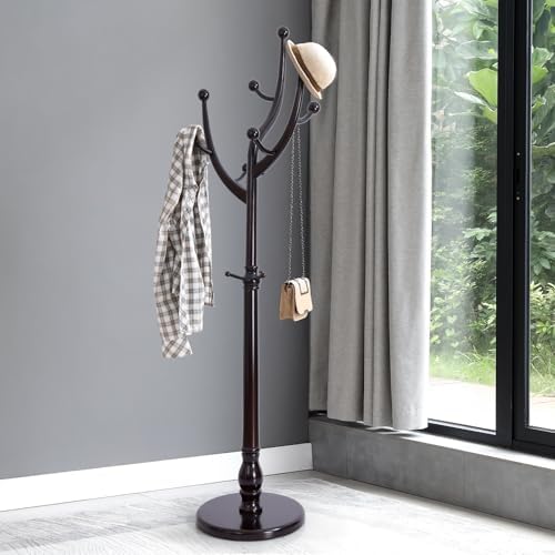Bekrvio Tree Coat Rack Freestanding with Round Base, Red Brown by Bekrvio