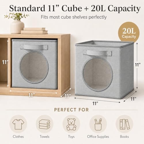 Fabric Storage Cubes with Mesh Window, 11'' Cube Storage Bin, Gray, 4 Pack - Image 2