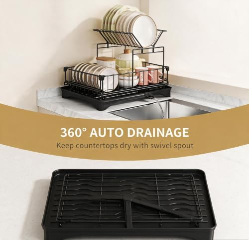 2-Tier Large Dish Drying Rack for Kitchen Counter, Dish Rack Auto Drain - Image 4