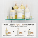 KES Glass Corner Shelf with Hooks 18/8 Stainless Steel, Tempered Glass Bathroom Corner Shelf with Rail, Shower Glass Shelf 2 Pack Wall Mounted, Brushed Gold, BGS2101A-BZ-P2 - Image 3