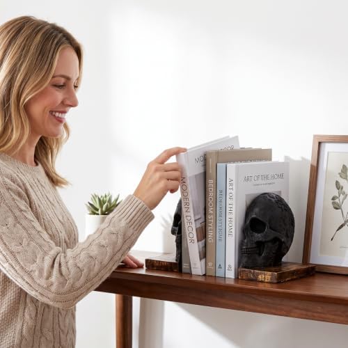 Skull Bookends, Heavy-Duty Gothic Skeleton Book Holder Set - Image 2