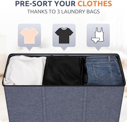 SOLEDI 180L 3-Section Laundry Hamper with Lid, Extra Large Dirty Clothes Basket with Sturdy Handles for Laundry Room & Bedroom - Durable Organizer for Sorting Laundry - Image 3