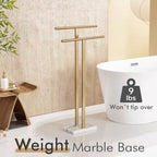 KOKOSIRI Standing Towel Rack for Bathroom Floor 2-Tier Towel Holder Free Stand with Heavy Marble Base Thicken Steady Champagne Bronze Stainless Steel THS0005-CPG - Image 4