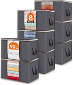 Lifewit 8 Pack 90L Clothes Storage Bins with Lids, Foldable Blanket Storage Bags with Zippers, Clear Window and Reinforced Handles, Closet and Organization for Clothing, Sweater, Comforter, Bedding by Lifewit