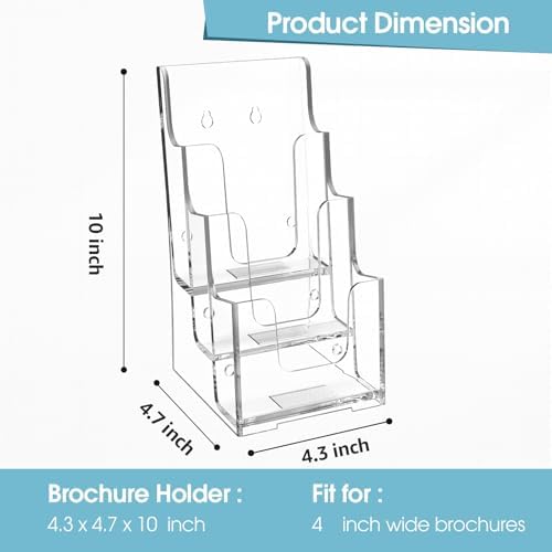 MaxGear 3 Tier Brochure Holder, 4 Inch Wide Acrylic Display, 4 Pack - Image 4