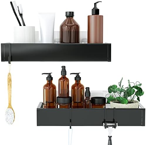 Shower Caddy, Adhesive Shower Organizer with Hooks, Shower Shelves for Inside Shower, No Drilling Shower Rack Holder, Shower Storage for Bathroom, Kitchen Spice Rack-2 Pack Black by Roseyat
