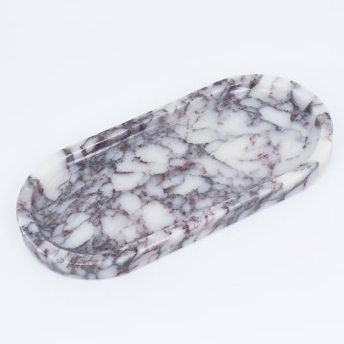 OOBOOB Natural Calacatta Viola Violet Marble Tray, Oval Perfume Tray, Bathroom Organizer for Vanity, Kitchen & Living Room, Perfect for Home Decor Lovers​ by Unknown