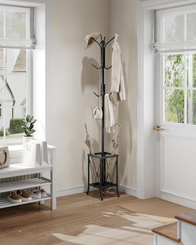 CHOEZON Coat Rack Freestanding, Coat Rack with Umbrella Holder, Entryway Hanger Stand with12 Hooks, Metal Hall Tree for Bags, Coats, Hats, Entryway, Hallway, Living Room, Bedroom, Office Black TYM01BB - Image 2