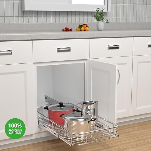 JOWBOOW Cabinet Pull Out Shelves 17" W x 21" D, Chrome - Image 2