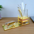 Acrylic Desk Organizer 4-Piece Desk Kit + Free Complimentary Acrylic Ruler, Desktop Organization for Office or Home (Gold) - Image 3