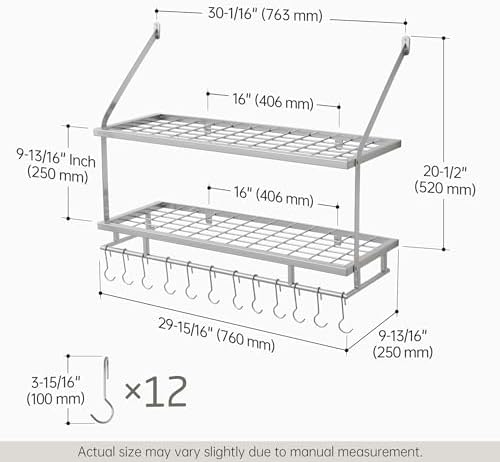 KES 30-Inch Silver Gray Pot Rack Wall Mounted, 100 Lbs Capacity - Image 5